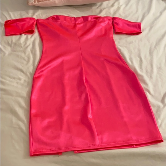 Silk Neon Pink Slit Cut Dress - Picture 5 of 7